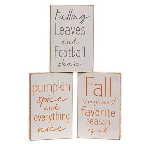 BreeBe - *Fall is My Favorite Season Distressed Wooden Block 3 Asstd - White, Orange, Grey