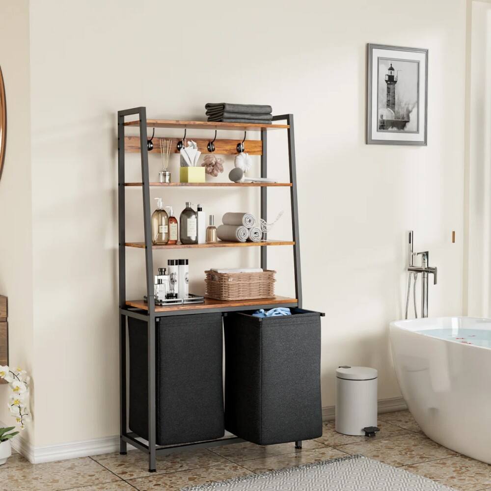 Alt View 1. Furnulem - Space saving Laundry Hamper With 4 Tiers Shelf Multi functional Laundry Organizer - Brown.