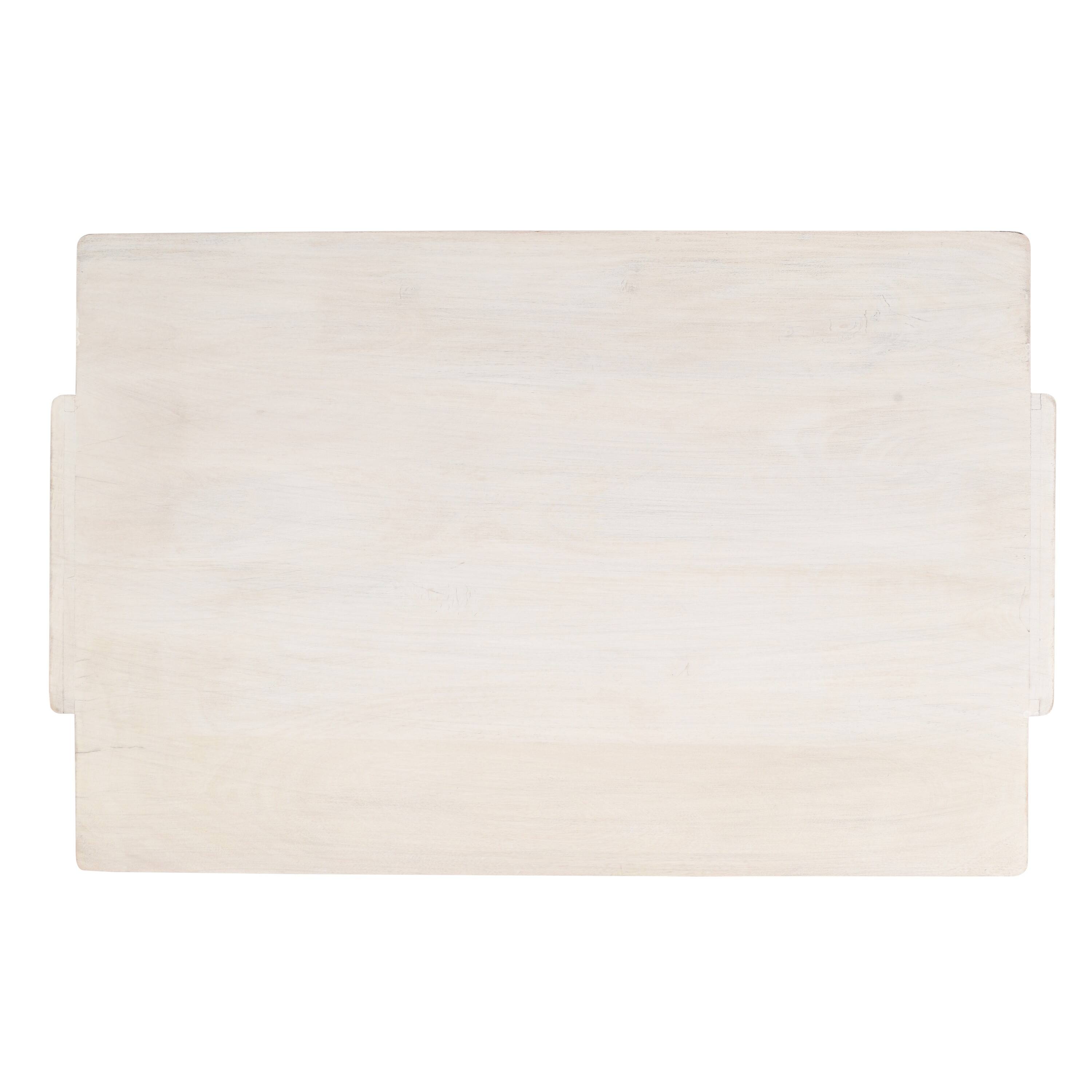 Back. Manhattan Lane - Joanie Coffee Table | 45" Rectangular Biscotti White Handcrafted Mango Wood | Solid Asymmetric Base - White.