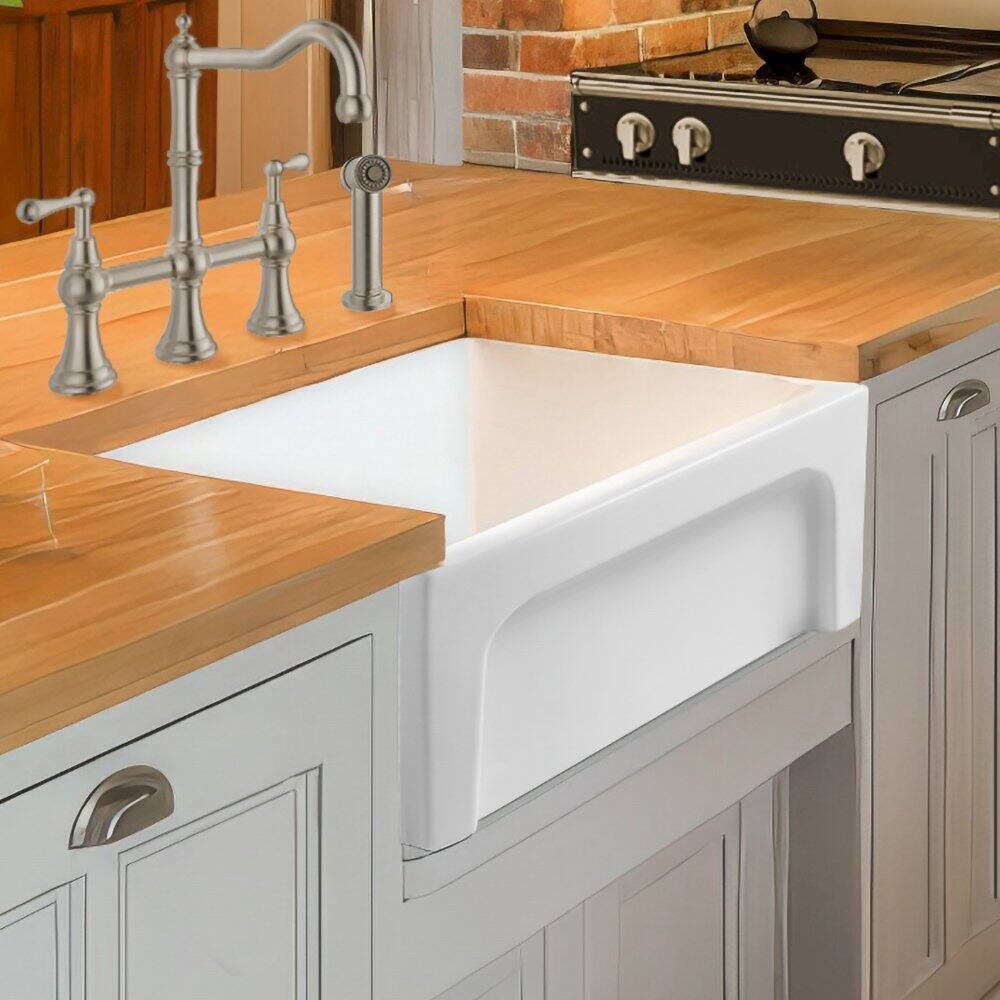 Alt View 1. Whitehaus - Glencove 30" Reversible Matte Kitchen Fireclay Sink - White.