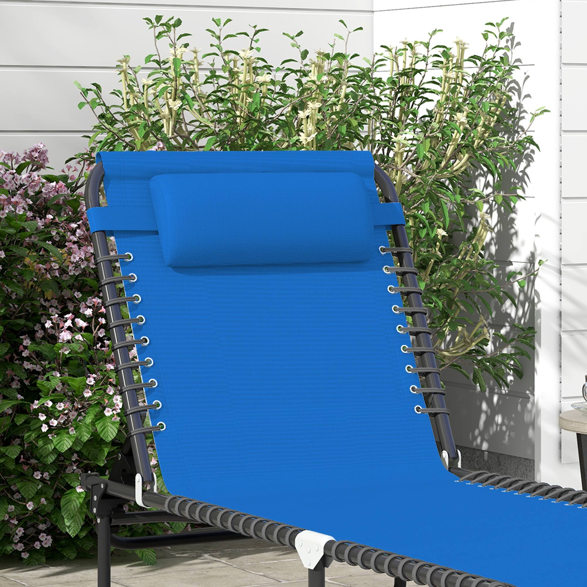 Alt View 4. Resenkos - Resenkos Foldable Chaise Lounge, 4-Position Reclining Back, Trifold Portable design And Breathable Mesh, Dark blue - Dark blue.