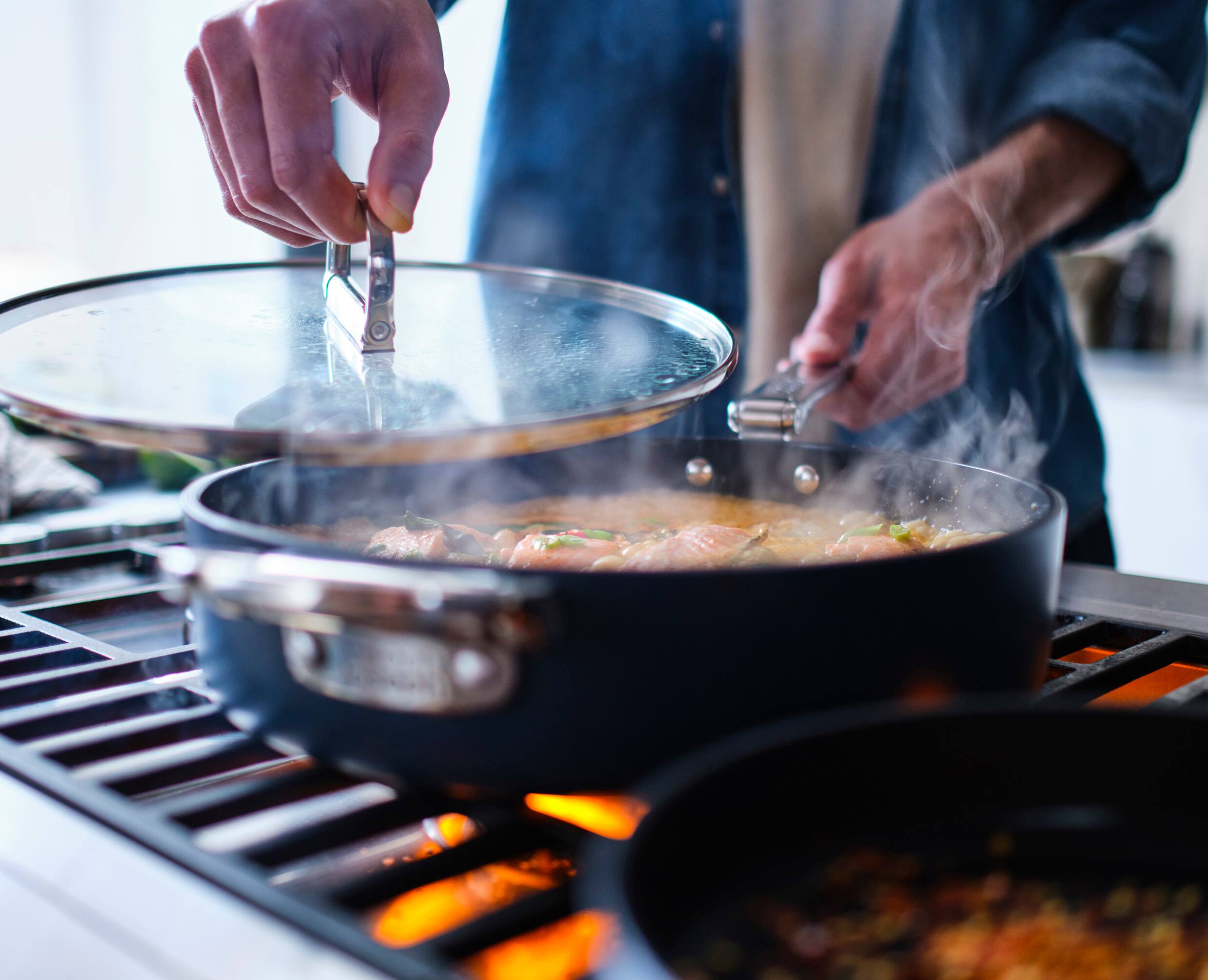 Alt View 5. Joseph Joseph - Space Ceramic Non-stick 3.8 Qt. Sauté Pan with Folding Handle and Lid - Blue.