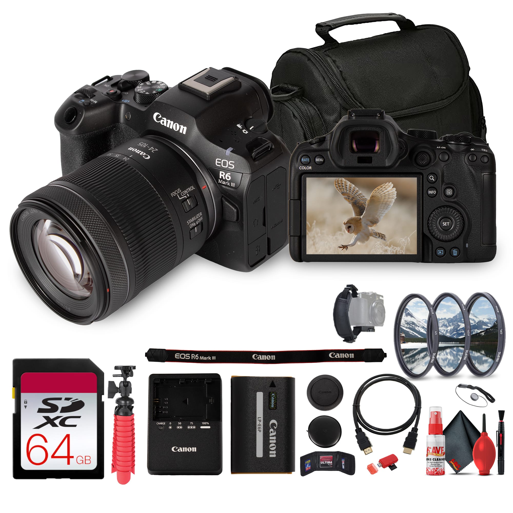 Canon EOS R6 Mark II

Canon 24-50mm F4 L

Canon LP-E6P

Canon 64GB SDXC

Canon FAVE

Canon Strap

Canon Lens Hood

Canon Cleaning Kit