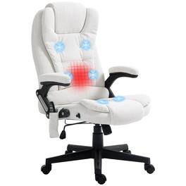 Homcom - 6 Point Vibrating Massage Office Chair with Heat, Linen High Back Executive Chair with Reclining Backrest and Remote - Cream White
