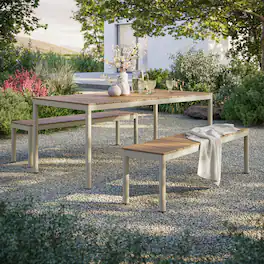 Finn Outdoor Patio Aluminum Faux Wood Dining Set with Benches by Modway - Natural
