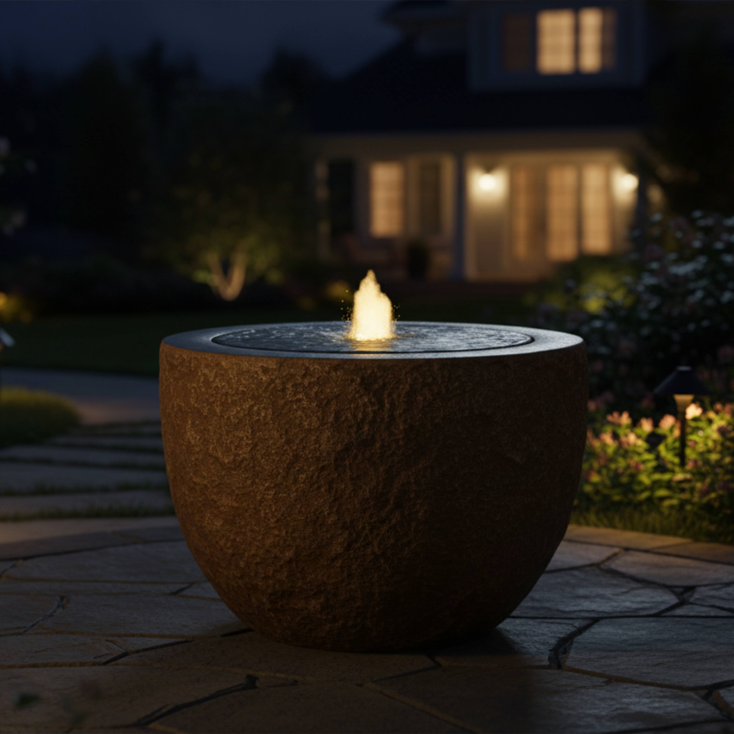 Alt View 8. Sunnydaze - Outdoor Polystone Oval Bowl Bubble Fountain - Brown.