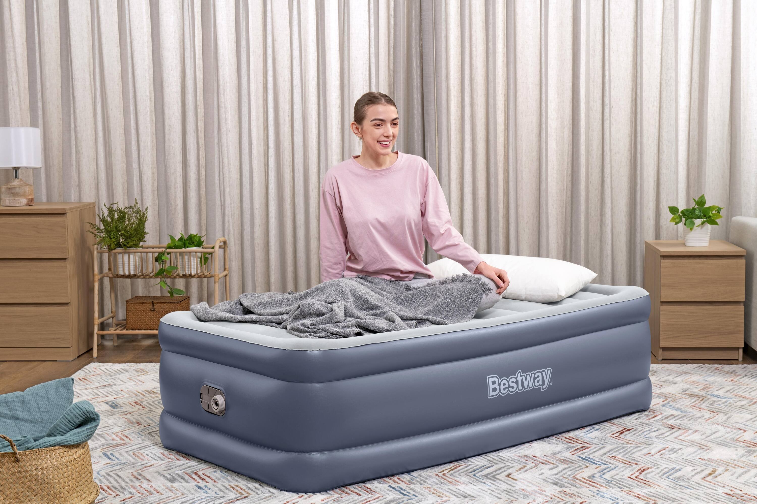 Alt View 6. Bestway - Bestway Tritech Air Mattress Inflatable Twin-Sized Bed with Built-In AC Pump - Gray.
