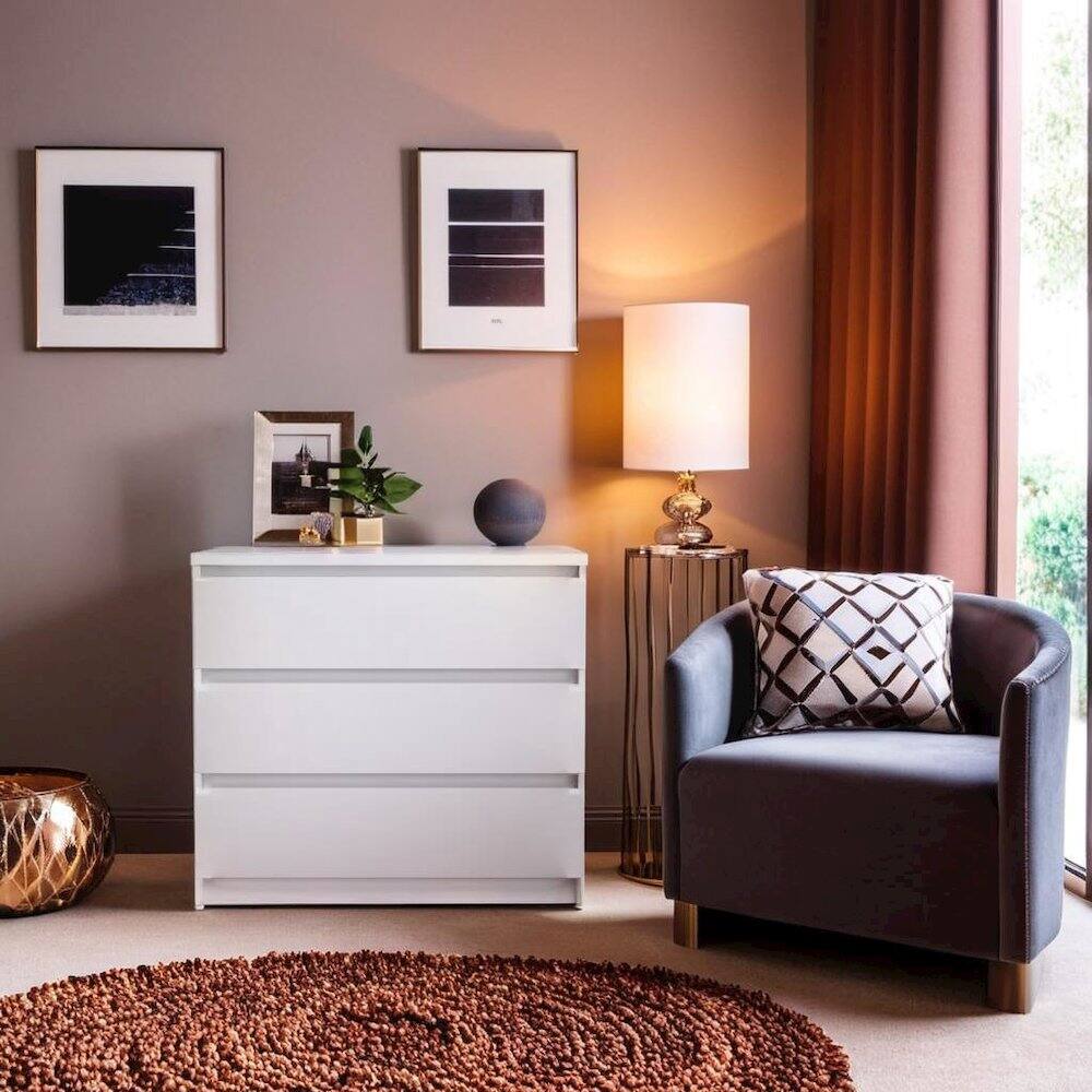 Back. FurniFact - White 3 Drawer Dresser – Modern 3 Drawer Dresser for Bedroom, Closet, or Entryway – Sleek and Functional Three Drawer - White High Gloss, White High Gloss.
