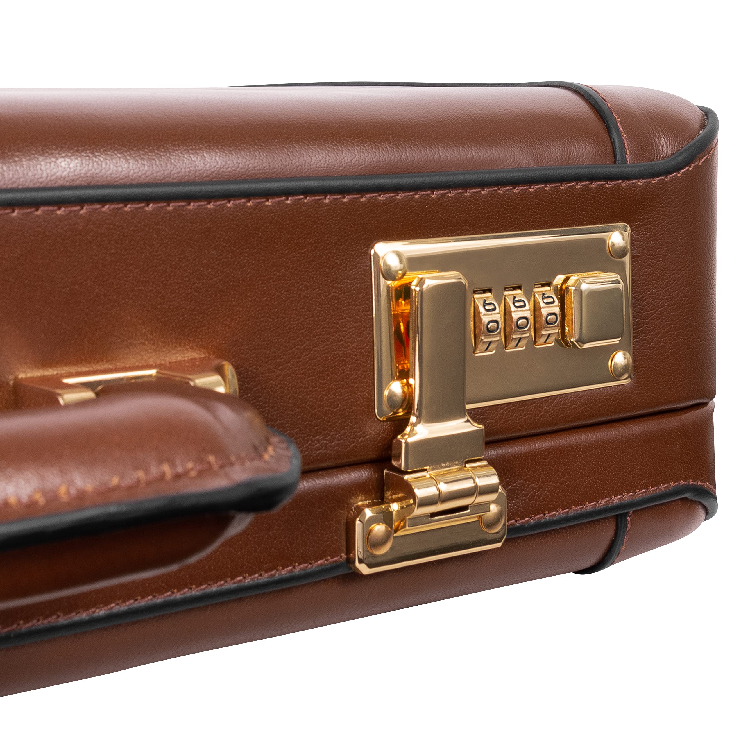 Alt View 8. McKleinUSA - 3.5-Inch Leather Slim Briefcase Tablet Pocket 3-Digit Combination Lock Gold-Finish Hardware Carry Handle - Brown.