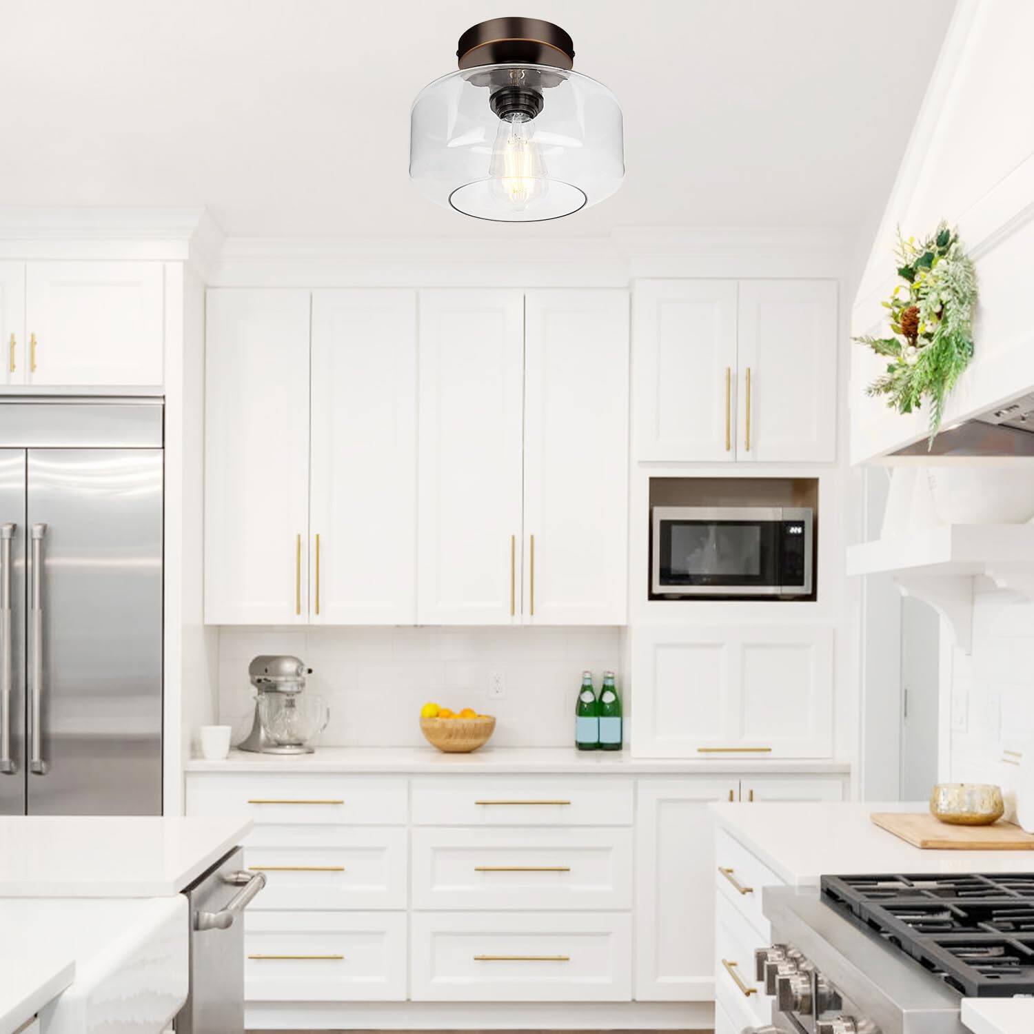 Alt View 3. Earthley Blooms - Industrial Semi Flush Mount Ceiling Light Oil Rubbed Bronze Lumen Led Bulb Included Clear Glass Shade Fixtu - Seeded Glass (Includes $12 bulb, 2700K, 800LM).