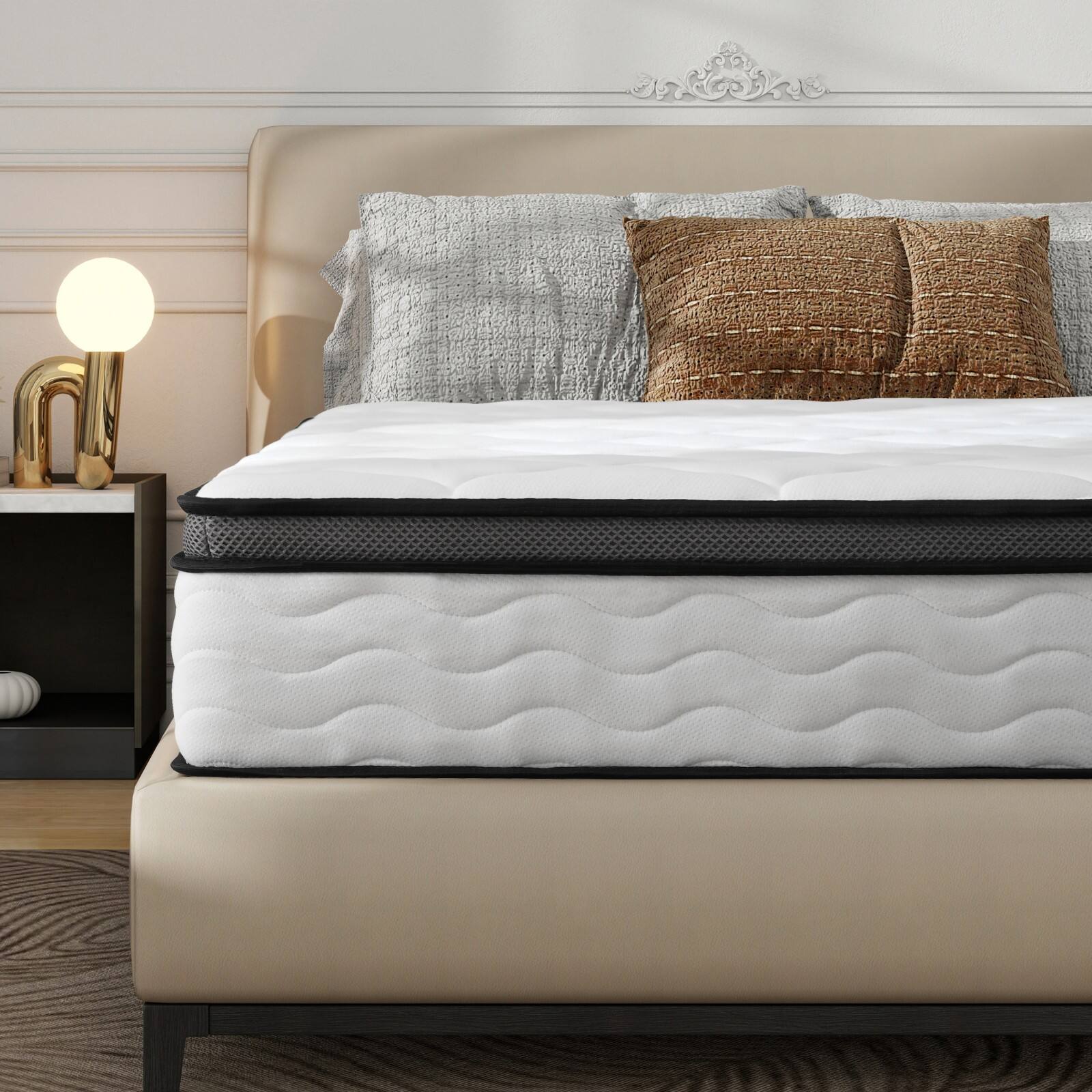 Alt View 2. Glintex - Full Mattress, 12 Inch Hybrid Innerspring Bed in a Box，Pocket Coils, Medium Firm, Pressure Relief, CertiPUR-US, OEKO-TEX - Creamy White,Gray+Cream.