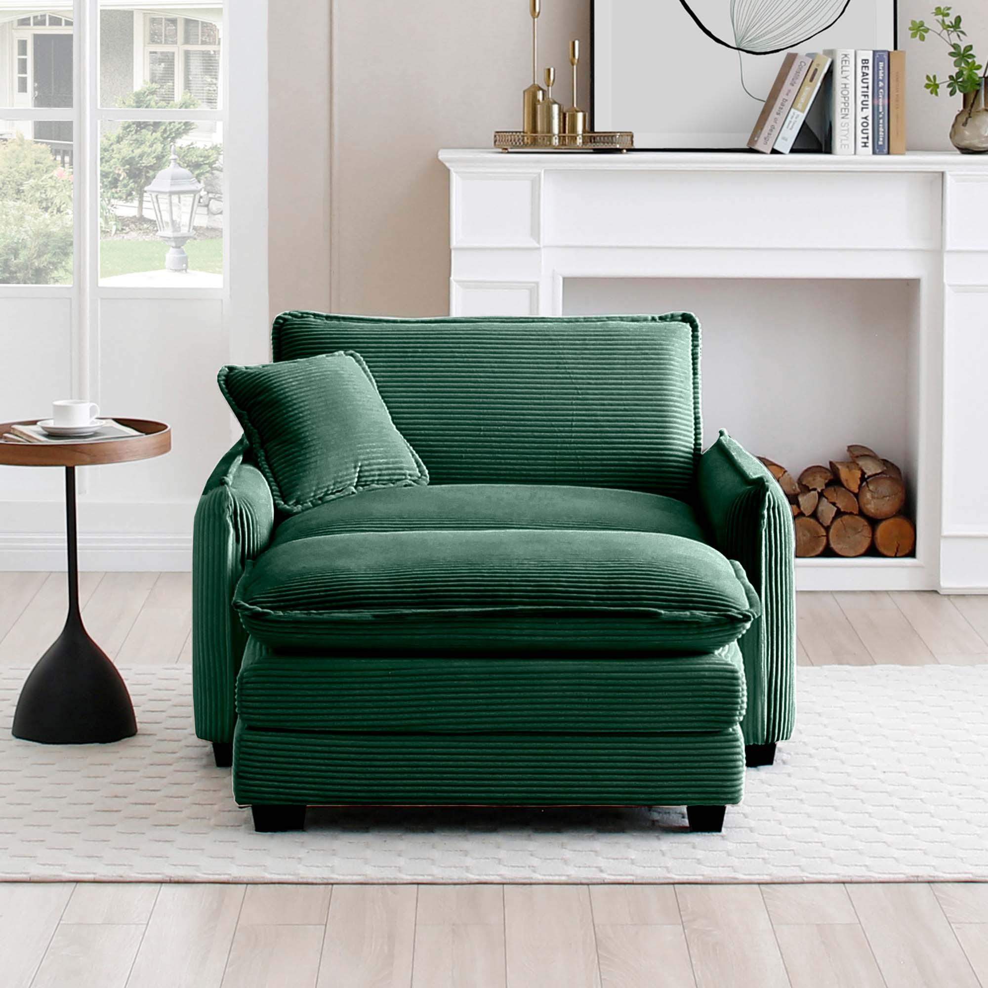 LOVMOR - Single Deep Seat Sofa With Footstool With One Pillow Suitable for Living Room and Bedroom Club Multiple OccasionsGreen - Green