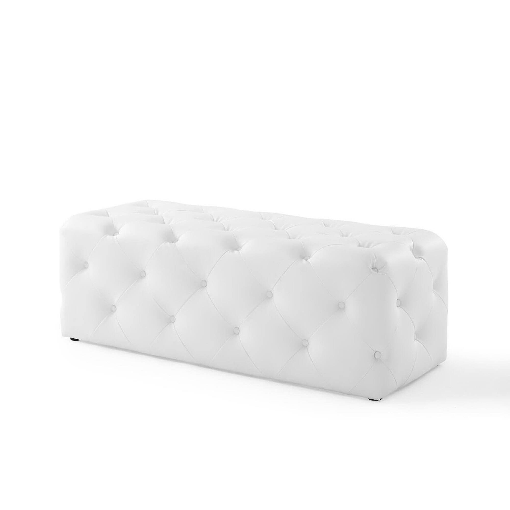 Back. Modway - Amour 48" Tufted Button Entryway Faux Leather Bench by Modway - White.
