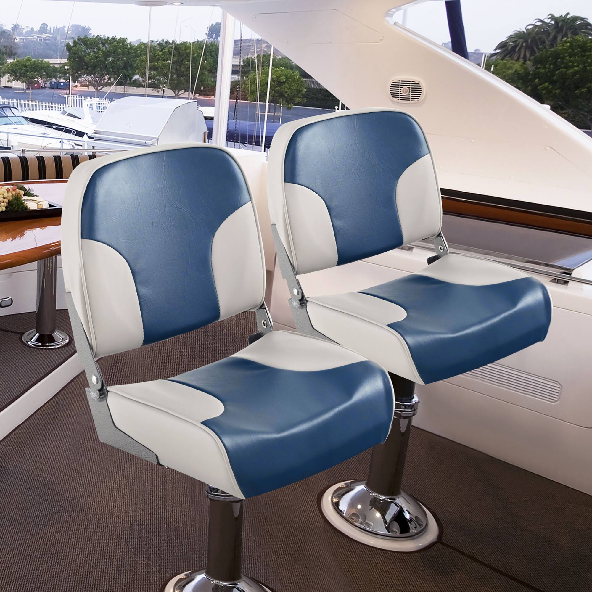 Alt View 5. Costway - Costway 2-Piece Folding Boat Seat Set with Sponge Padding & Aluminum Hinges Low Back - Blue,Gray.