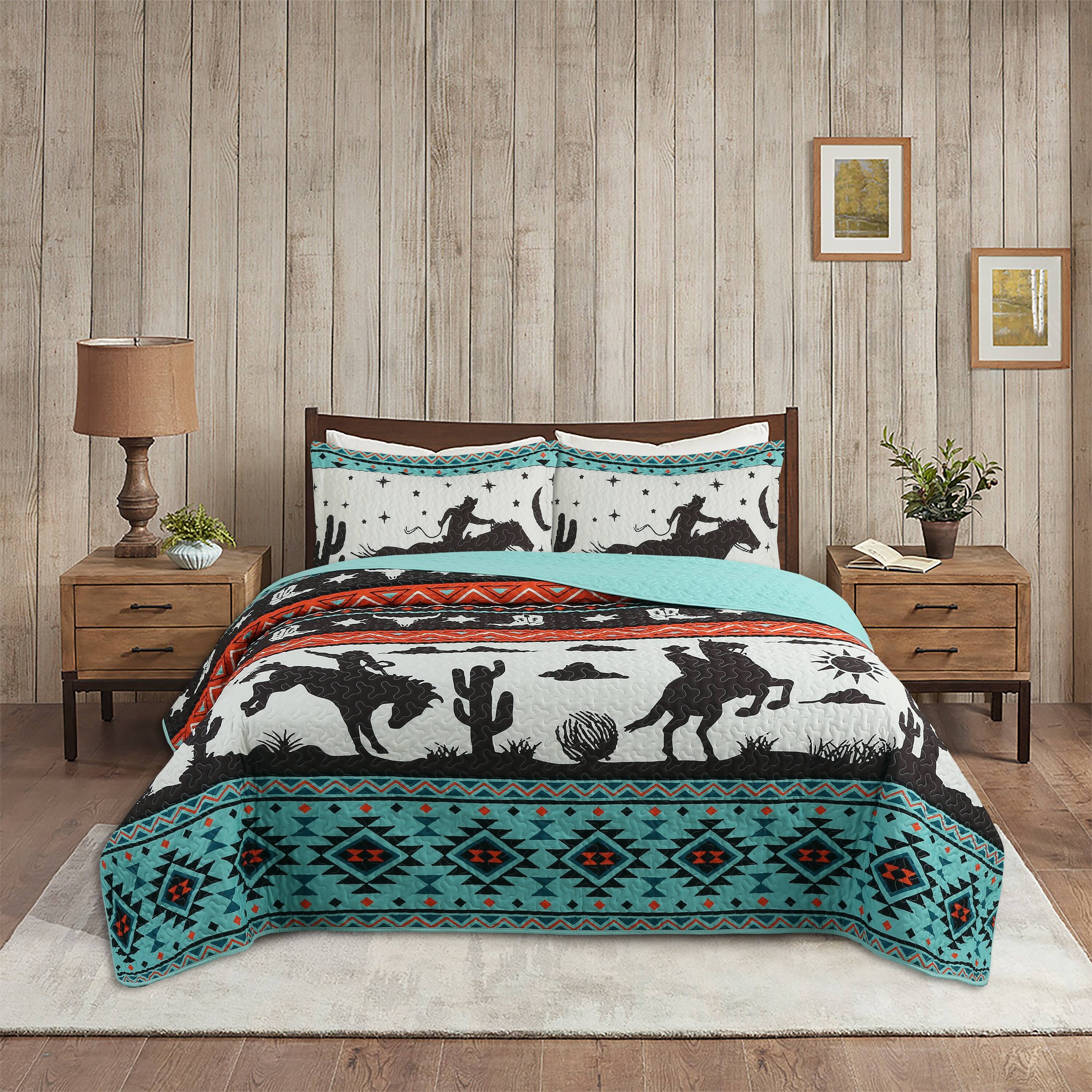 Angle. MarCielo - Marcielo 3 Piece South Western Quilt Bedspread Set Cowboy - Green.