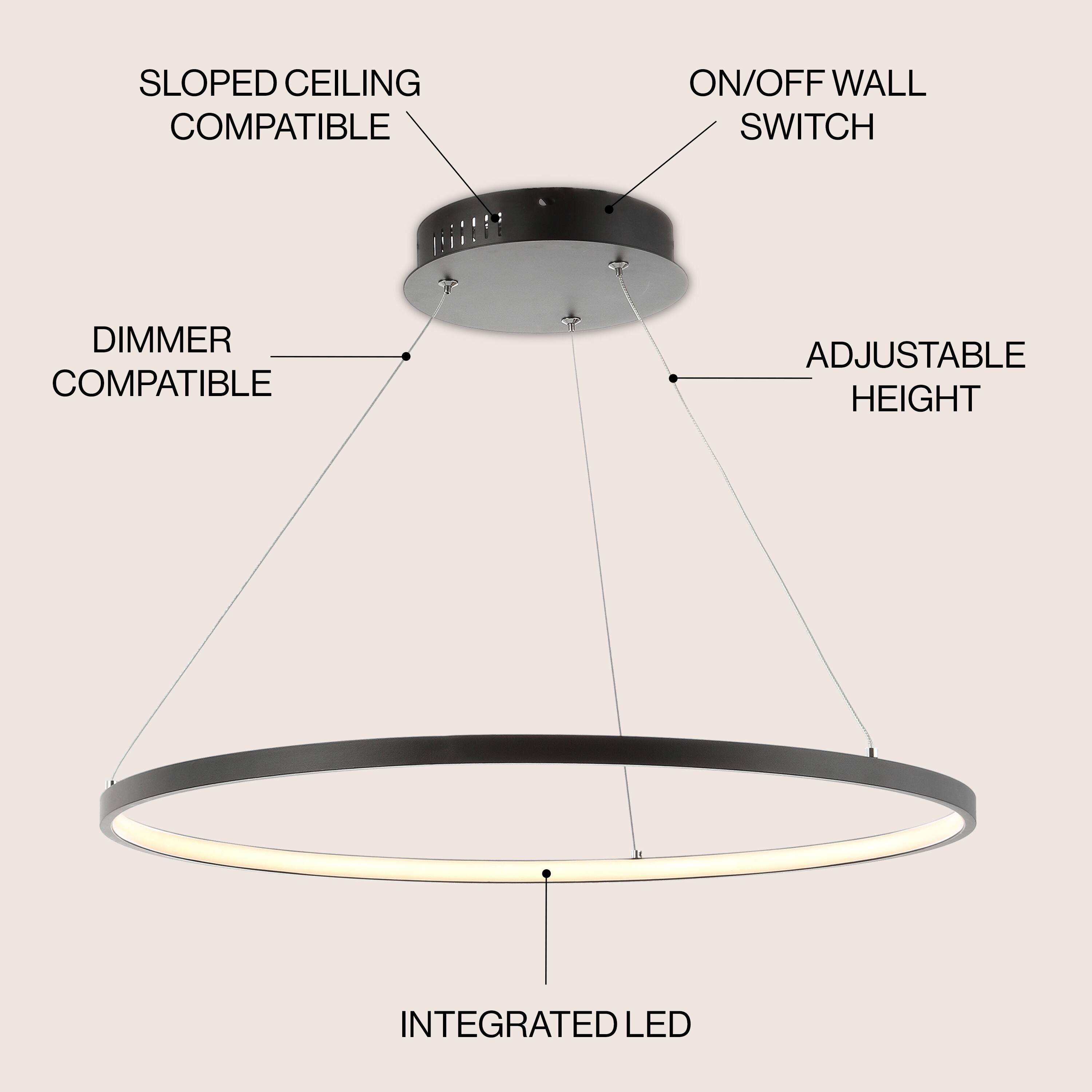 SLOPED CEILING COMPATIBLE  
ON/OFF WALL SWITCH  
DIMMER COMPATIBLE  
ADJUSTABLE HEIGHT  
INTEGRATED LED