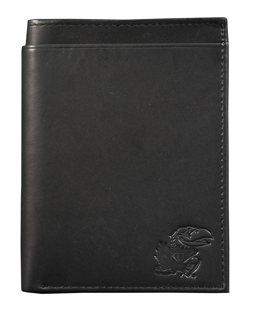 Alt View 1. Rico Industries - Kansas Jayhawks Black Leather Traveling Bilfold Wallet with RFID Blocking - 14 total slots / pockets - Multi.