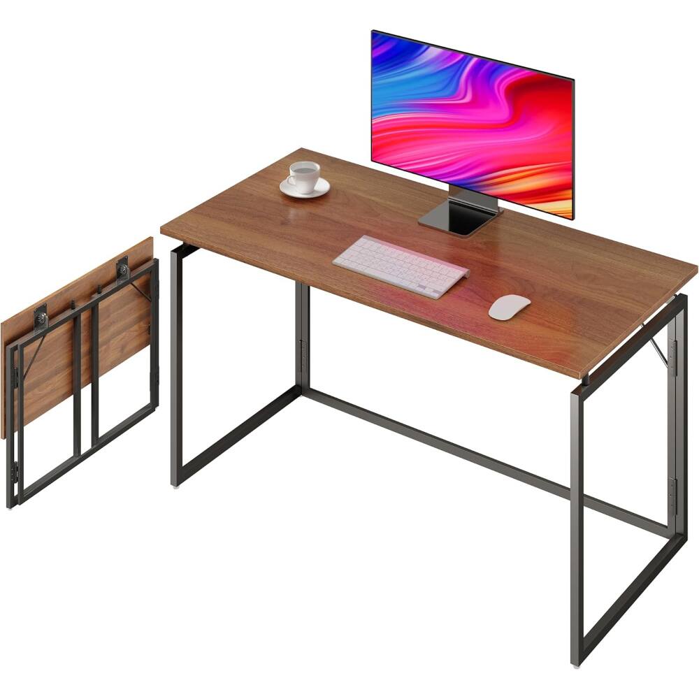 Front. ZUQIETA - ZUQIETA No-Assembly Folding Desk - 31.5" Wood Top Compact Desk for Home Office & Study - Brown.