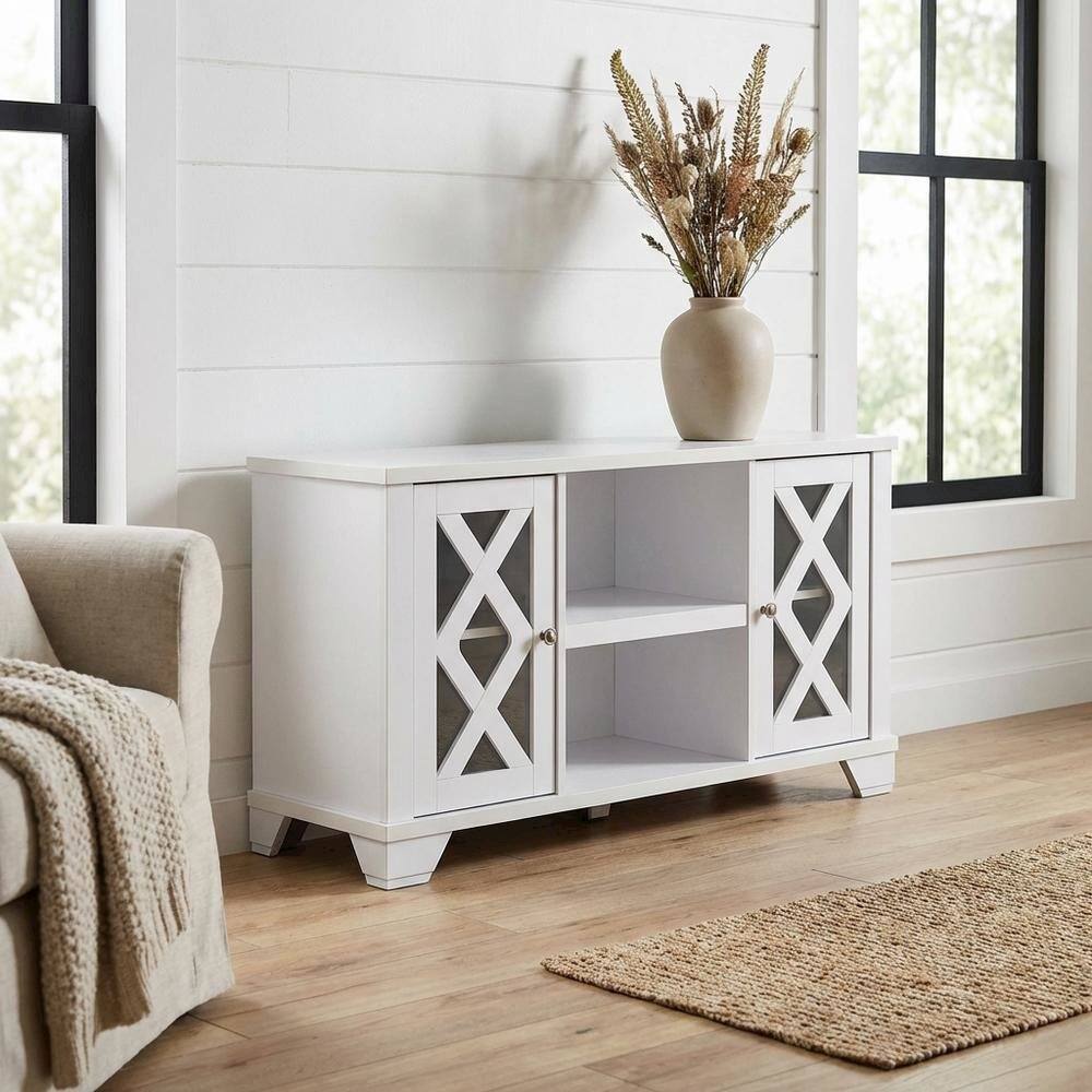 Alt View 1. FurniFact - White TV stand with storage cabinets and open shelves for 55-inch TVs - White.