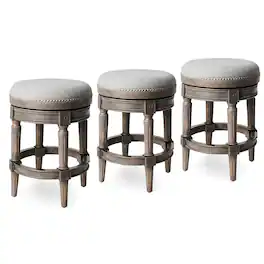 Maven Lane - Pullman Backless Counter Stool in Reclaimed Oak Finish with Ash Grey Fabric Upholstery, Set of 3 - Gray