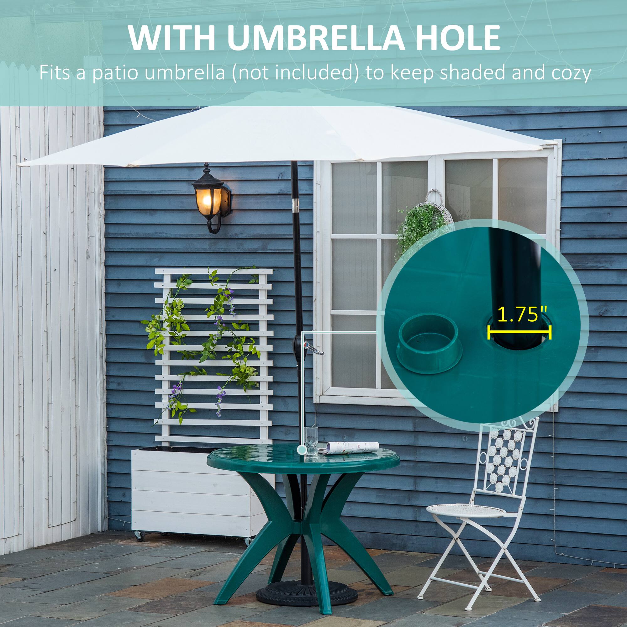 WITH UMBRELLA HOLE
Fits a patio umbrella (not included) to keep shaded and cozy
M 1.75"