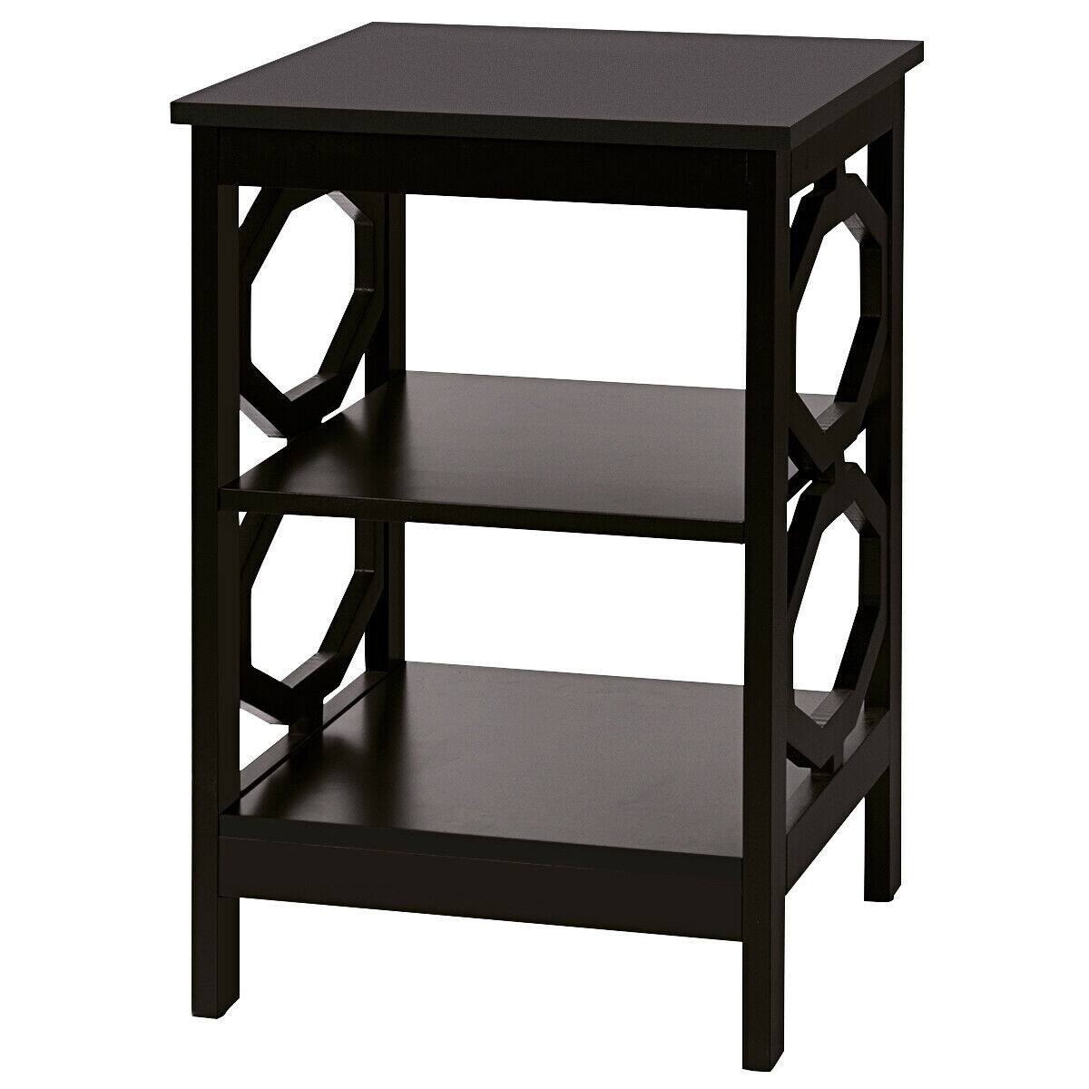 Back. Sugift - 3-tier Nightstand Sofa Side End Accent Table - Dark Brown.