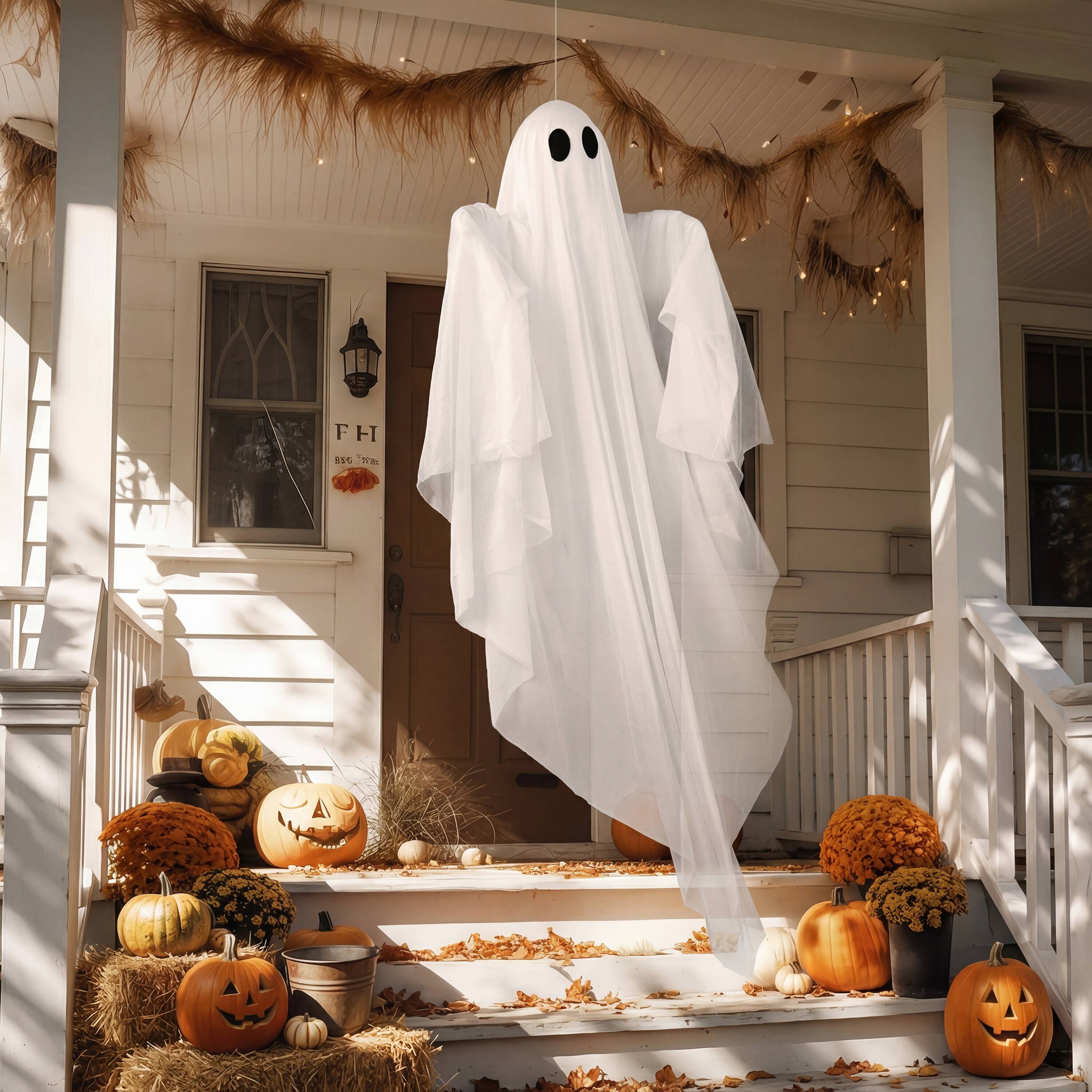 Alt View 3. Joyfy - 47" LED Light Hanging Ghost Halloween Decoration – Warm White Glow for Indoor, Outdoor, Yard & Lawn Displays - White.