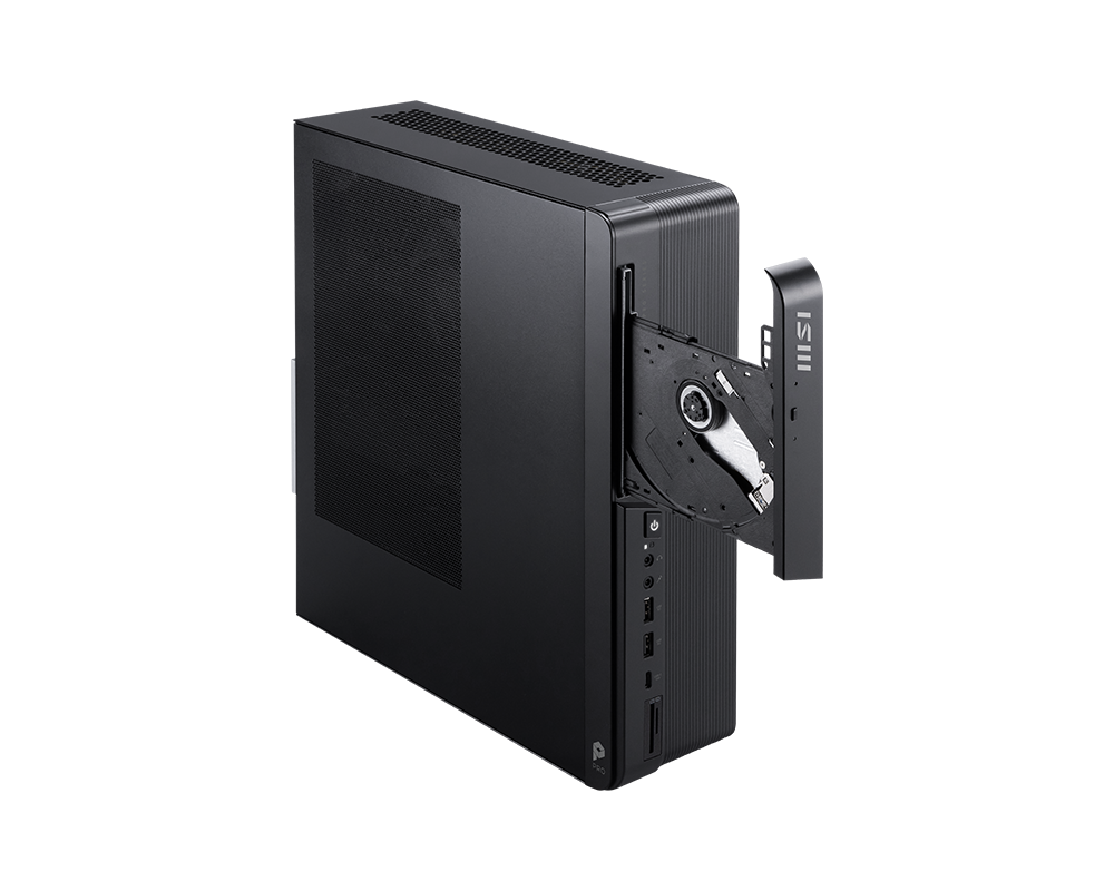 Left. MSI - MSI PRO DP80 A14G PRO DP80 A14TAG-029US Desktop Computer - Intel Core i7 14th Gen i7-14700F - 32 GB - 1 TB SSD - Compact - Black.