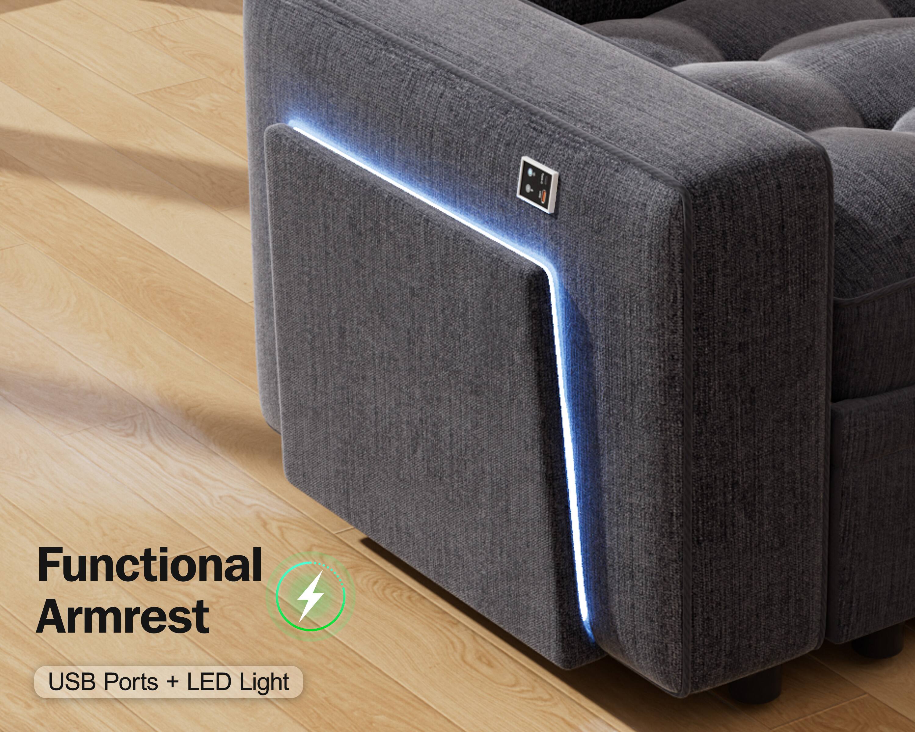 Functional Armrest  
USB Ports + LED Light