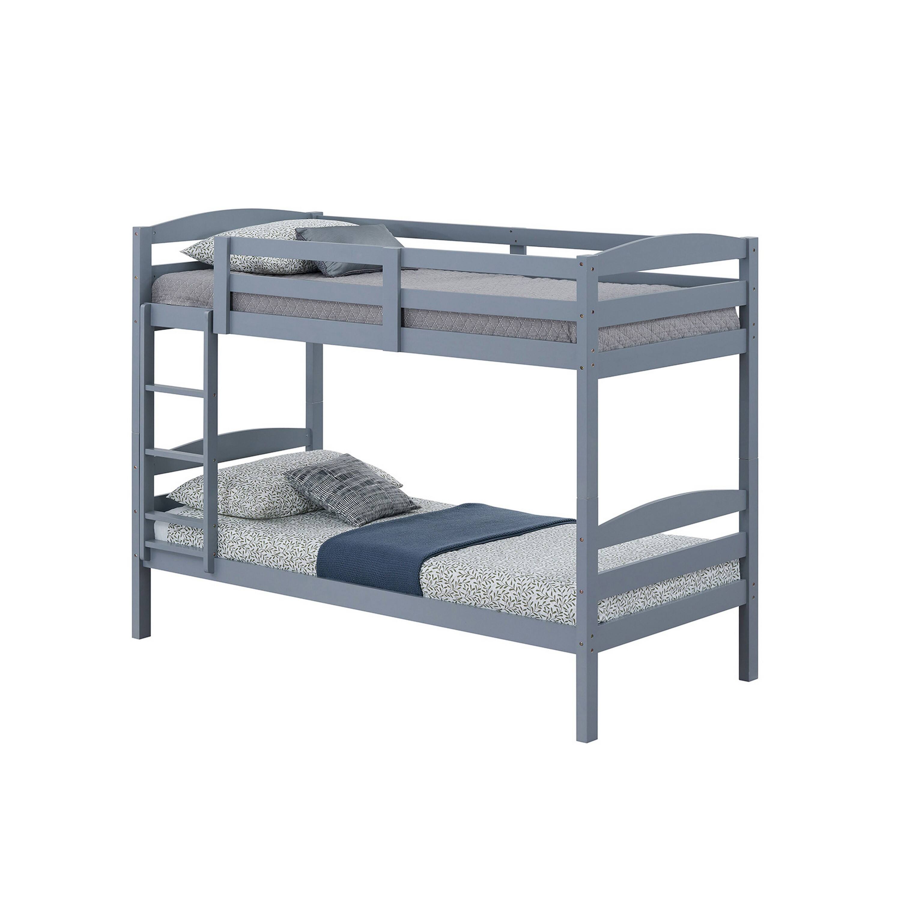 Alt View 1. Manhattan Lane - Sifa Twin Bunk Bed, Convenient Ladder, Arch Slat Design, Gray Solid Wood - Gray.