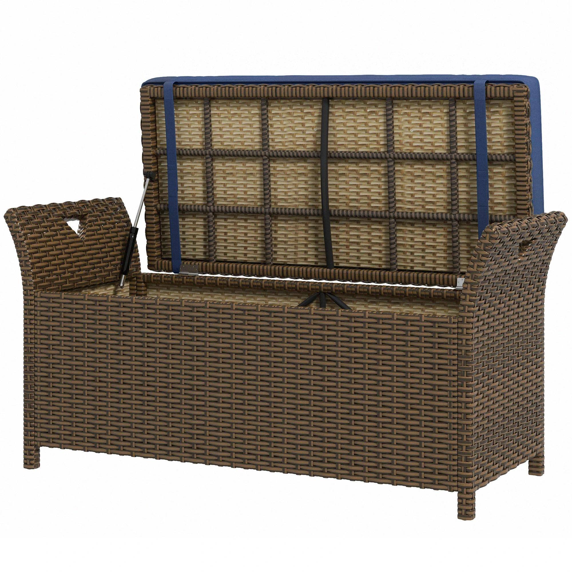 Alt View 7. Resenkos - Resenkos 2-in-1 Rattan Bench, Dark Blue Storage Box with Cushion, 29 Gal,Outdoor Patio Furniture, Space-Saver,Dark Blue - Dark Blue.