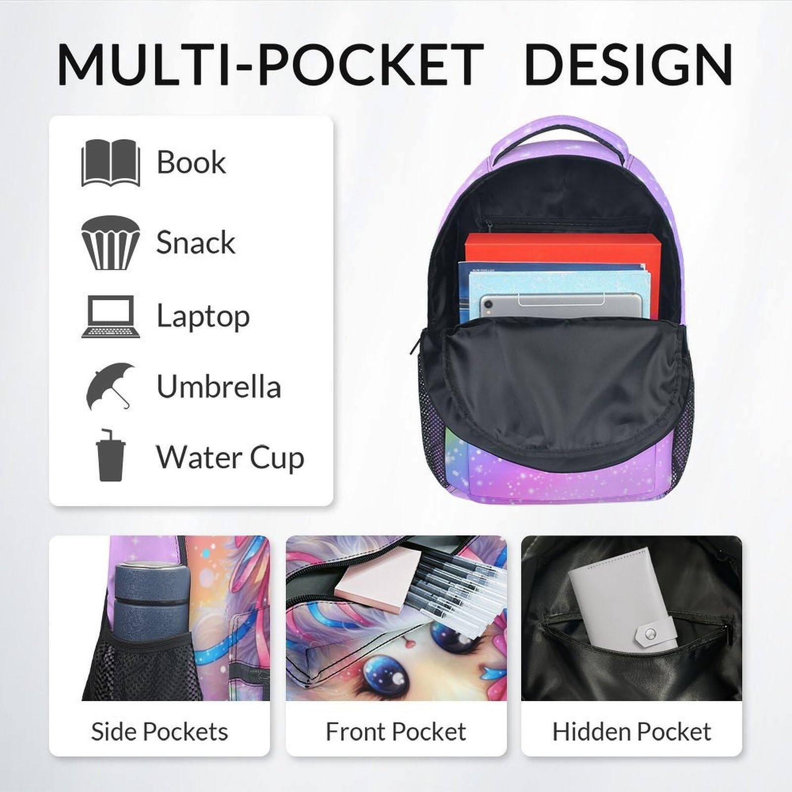 Pacoar Cade School Backpack For Cat 17" Cute Rainbow Bookbag Bag ...
