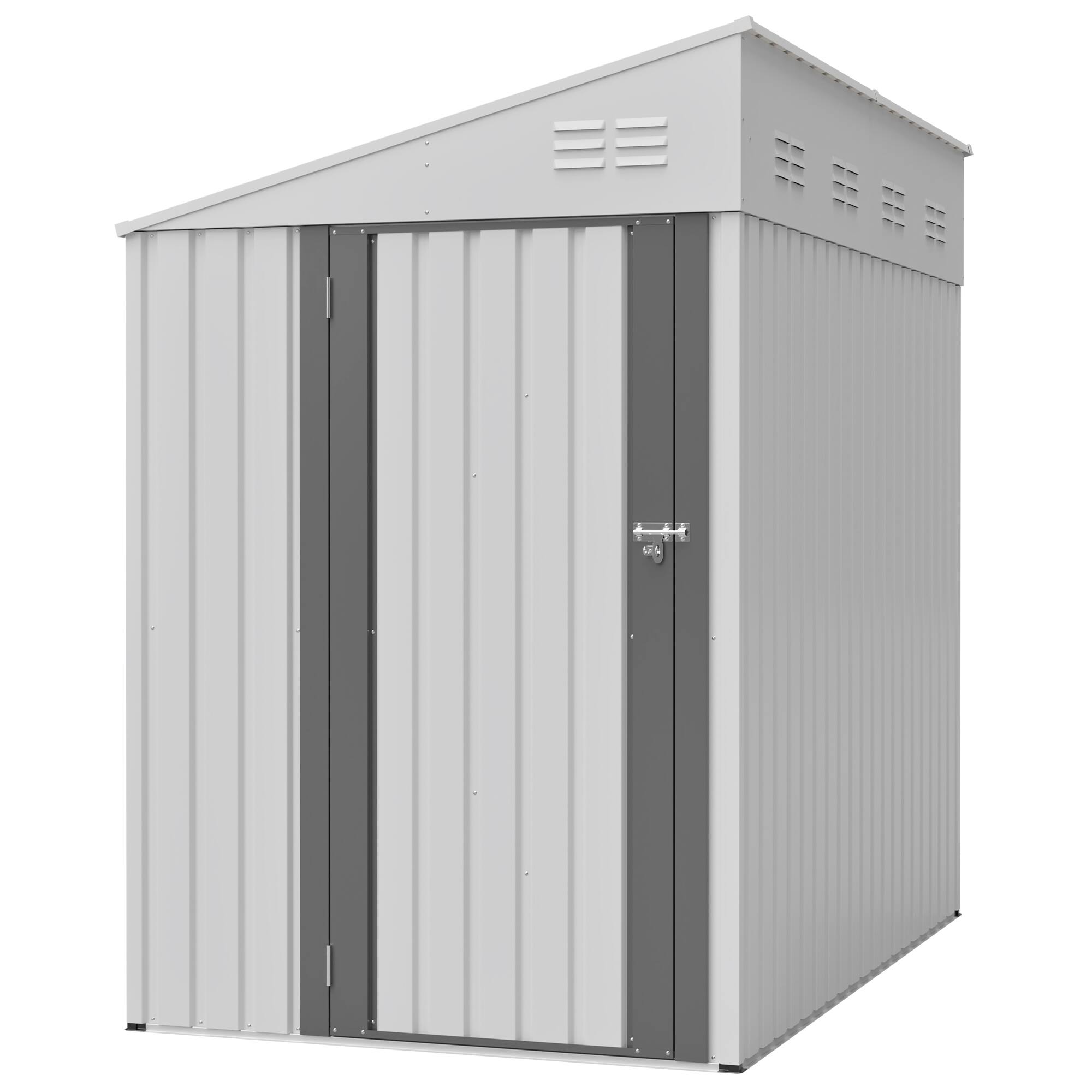 Alt View 5. Loheer - Loheer 4x7 White Metal Lean-To Shed Heavy Duty Outdoor Garden Tool and Bike Storage.