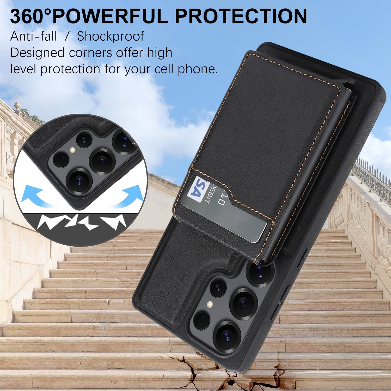 360° POWERFUL PROTECTION  
Anti-fall / Shockproof  
Designed corners offer high level protection for your cell phone.