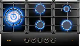 FOTILE - Tri-Ring 36" Gas Cooktop in Tempered Glass with 5 Burners Including Flame Failure Device - Black