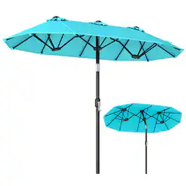 Gymax - Double-Sided Patio Umbrella w/Push Button Tilt Crank Handle 3 Air Vents for Pool Turquoise - Green