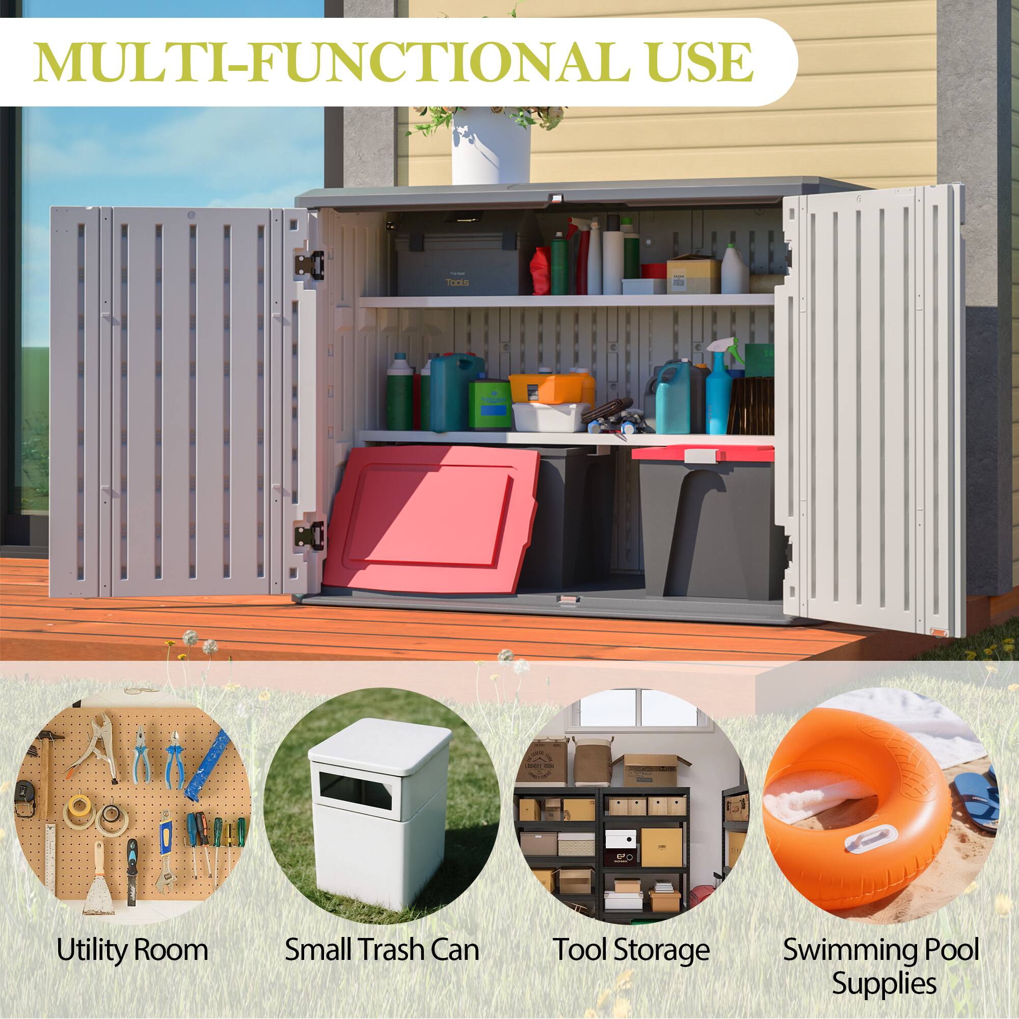 MULTI-FUNCTIONAL USE

- Utility Room
- Small Trash Can
- Tool Storage
- Swimming Pool Supplies