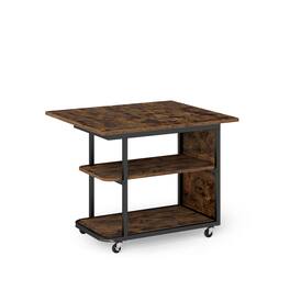 Costway - 1 PCS Sofa Side Table, Mobile Night Stand with Foldable Swivel Top, 2-Tier Shelf - Rustic Brown & Black