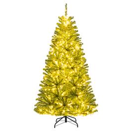 Costway - 6 FT Artificial Christmas Tree with 680 Branch Tips, 700 Warm White LED Lights - Green