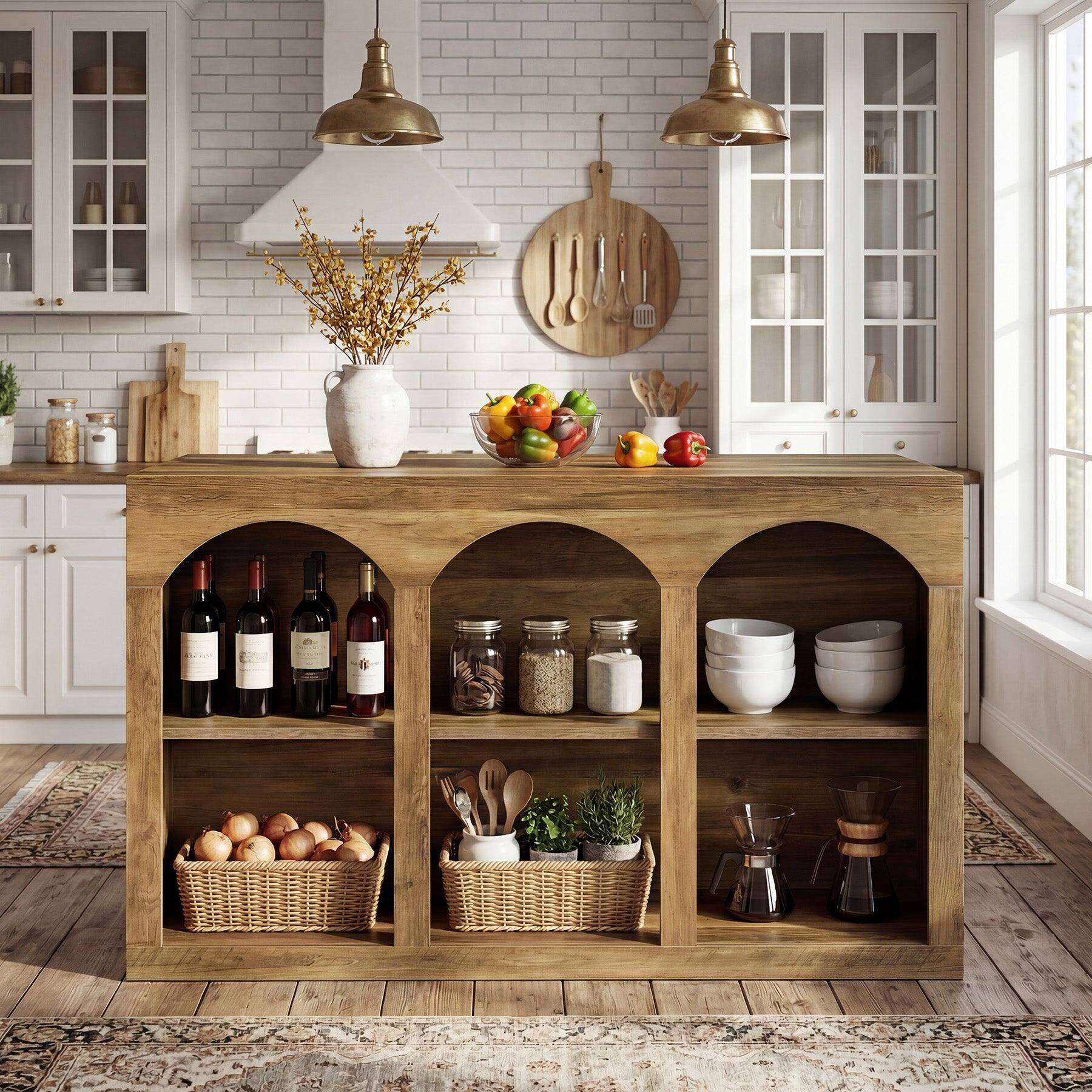 Alt View 1. Tribesigns - Kitchen Island with Engineered Wood Construction, Storage Shelves and Adjustable Feet for Kitchen - Brown.