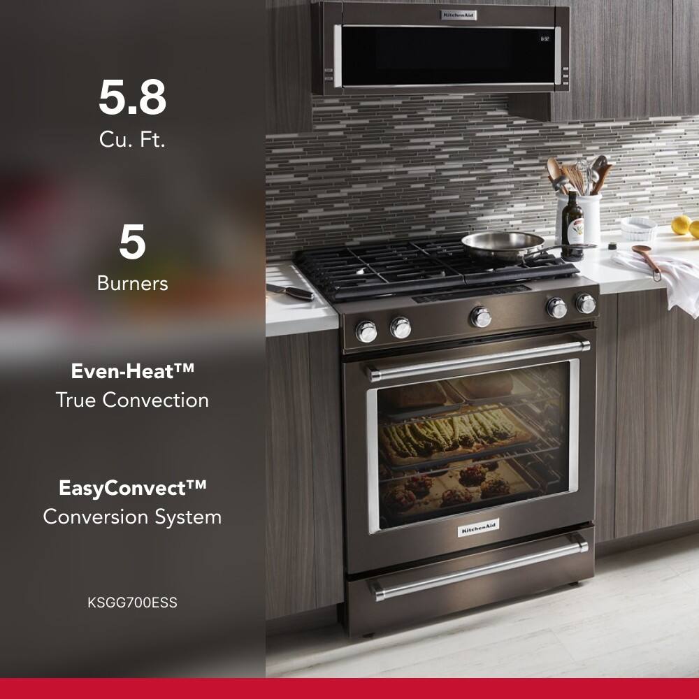 5.8 Cu. Ft.  
5 Burners  
Even-Heat™ True Convection  
EasyConvect™ Conversion System  
KSGG700ESS