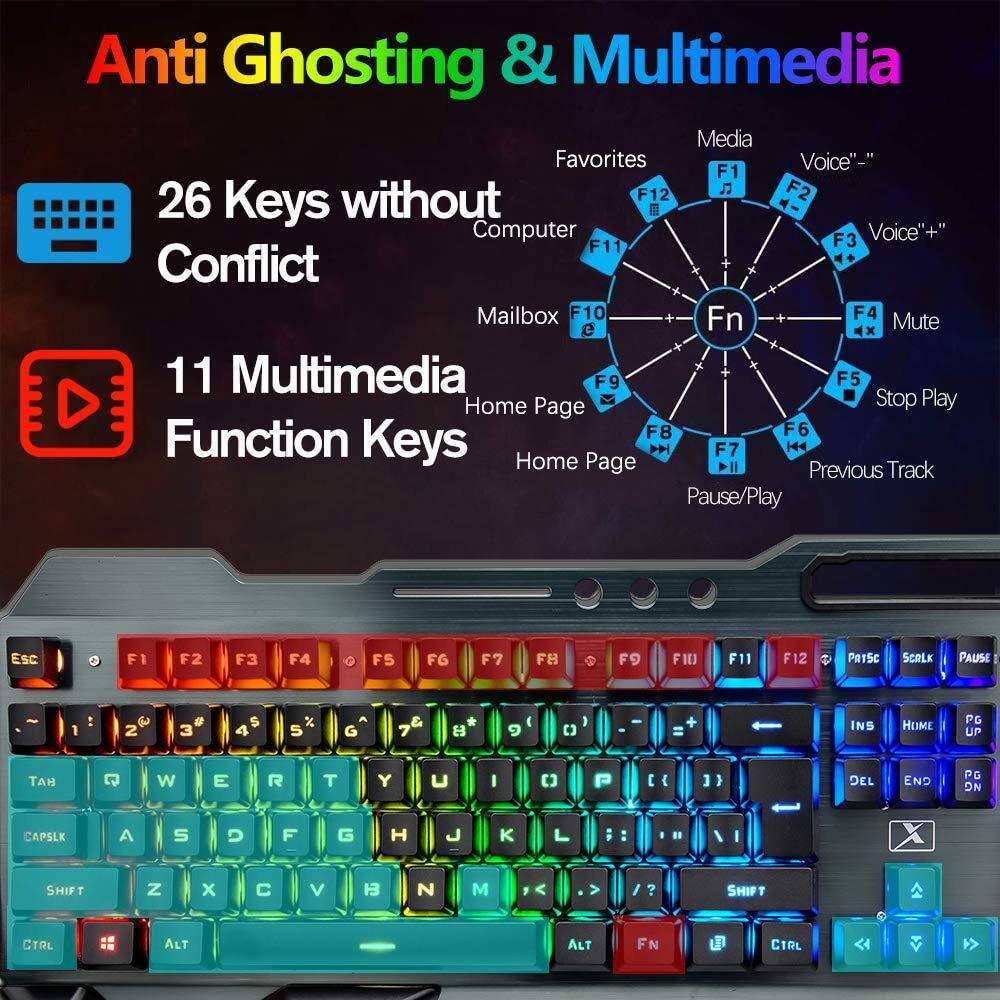 Anti Ghosting & Multimedia

26 Keys without Conflict

11 Multimedia Function Keys

Favorites - F12
Computer - F11
Mailbox - F10
Home Page - F9
Home Page - F8
Pause/Play - F7
Previous Track - F6
Stop Play - F5
Mute - F4
Voice"-" - F3
Voice"+" - F2
Media - F1

Fn Key

ESC F1 F2 F3 F4 F5 F6 F7 F8 F9 F10 F11 F12

1 2 3 4 5 6 7 8 9 0 - = Backspace

Q W E R T Y U I O P [ ] \

A S D F G H J K L ; ' Enter

Z X C V B N M , . / Shift

Caps Lock Shift Alt Fn Ctrl

Insert Home Page End Page Down

Pause Scroll Lock

PG UP PG DN