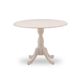 East West Furniture - Round small table Linen White Color Drops Leave Table Top Surface and Asian Wood small dining table Pedestal Legs - Yellow