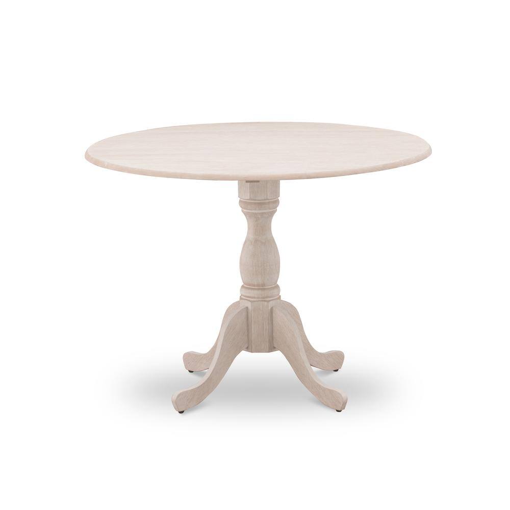 Front. East West Furniture - Round small table Linen White Color Drops Leave Table Top Surface and Asian Wood small dining table Pedestal Legs - Yellow.
