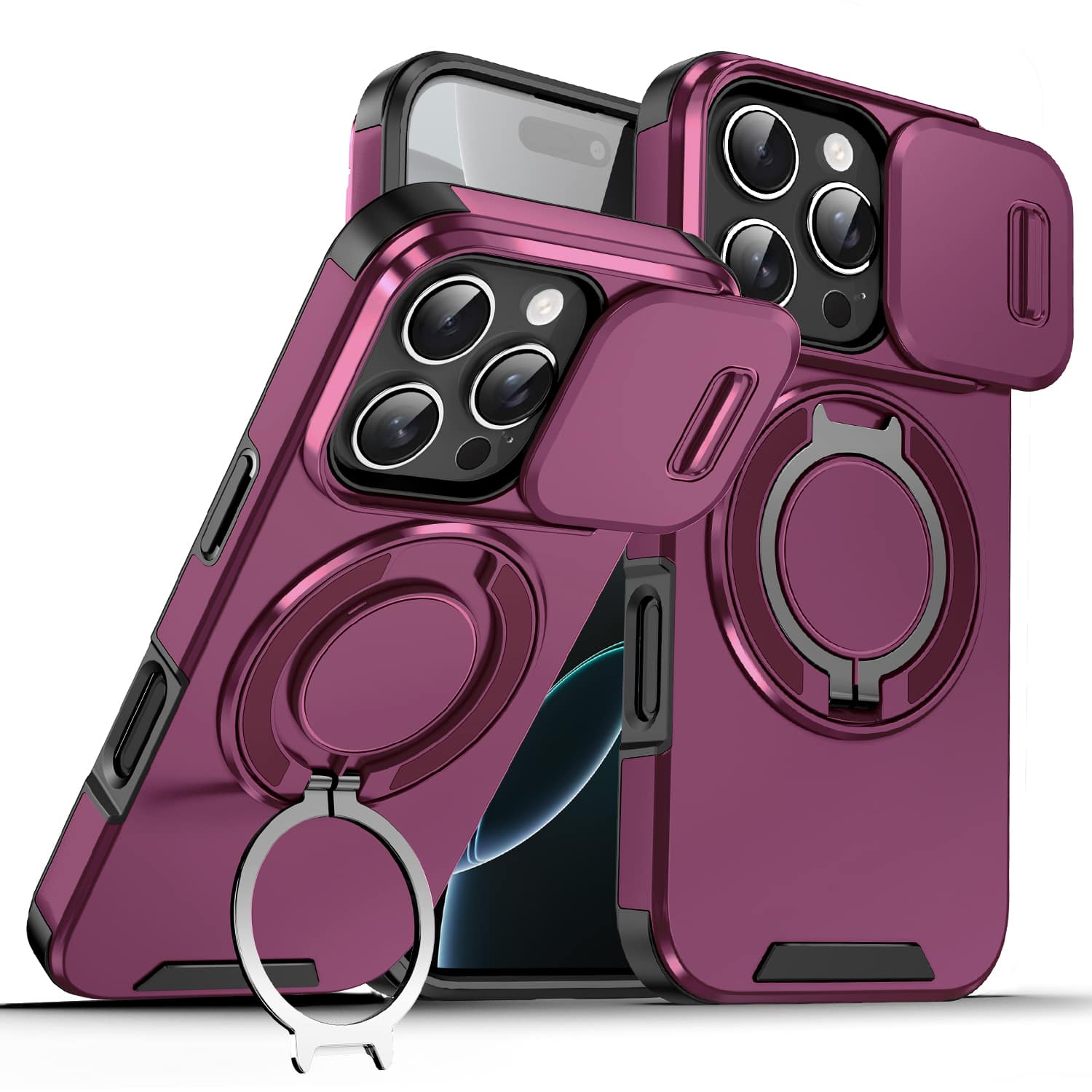 UUCOVER - Magnetic Case with Slide Camera Lens Cover & 360° Ring Stand for Apple iPhone 16 Pro Max - Drop Protection Phone Cover - Cherryred price history on PriceWatchPro
