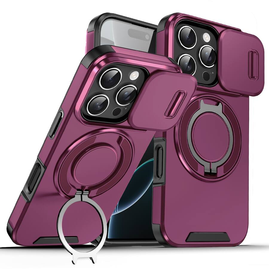 Hard Shell Camera Lens Case UUCOVER Magnetic Case with Slide Camera Lens Cover & 360° Ring Stand ...
