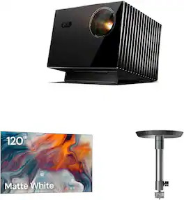 Valerion - VisionMaster Max 4K Laser Projector with 120-inch Fixed Frame Projector Screen and Ceiling Mount - Black