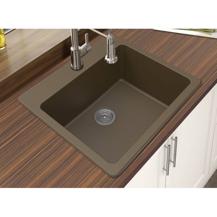 Angle. Winpro - Winpro Dual Mount Granite Composite 25 in. L x 22 in. L x 9-1/2 in. Single Bowl Kitchen Sink in mocha - Mocha.