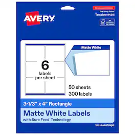 Avery - Avery® Matte Rectangle Labels, 3-1/3" x 4", 300 Labels - White