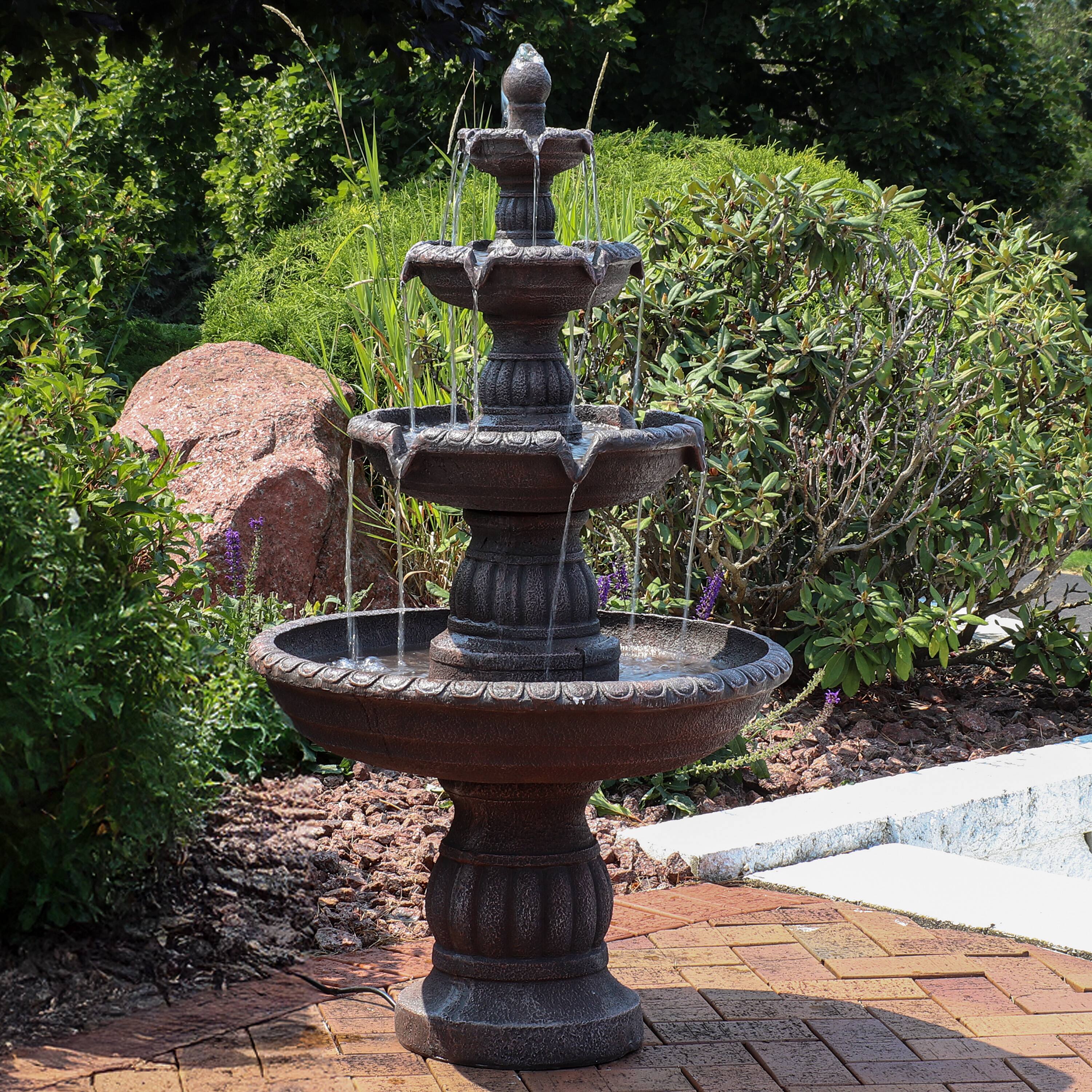 Alt View 3. Sunnydaze - Mediterranean Resin Outdoor 4-Tier Water Fountain - Light Brown.